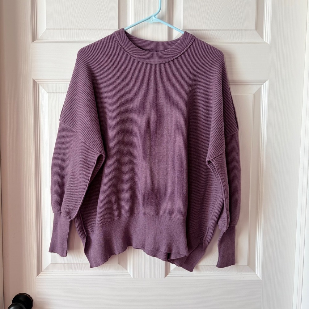 ANRABESS‎ Womens Purple Oversized Ribbed Knit Lantern Sleeve Pullover Sweater M